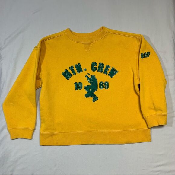 Vintage GAP Sweatshirt Womens Medium Mtn Crew Hiker Yellow Green Pullover Preppy - Picture 1 of 7